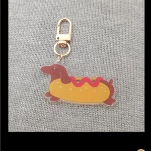Hot Dog Dachshund Keychain or Charm - Brown and Yellow